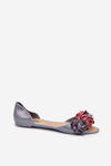 Women's Gray Rubber Ballerina Flats with Flowers Junikla