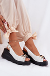 Ladies Leather Wedge And Platform Sandals With Decoration Artiker 56C1588 White