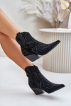 Decorated Cowboy Ankle Boots Black Kaivina