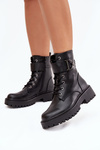 Women's Workery Boots With Lining With Decorative Strap Black Ulivine