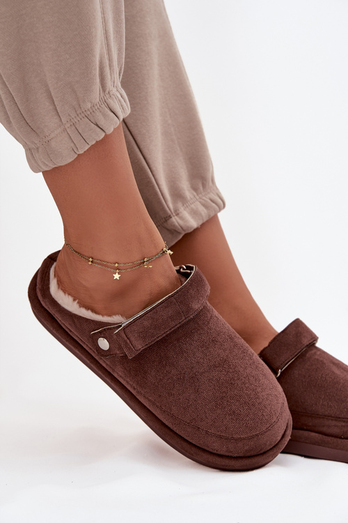 Women's slippers with strap Warm with fur Chocolate Rilena