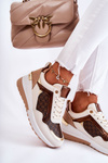 Women's Leather Sport Shoes On A Wedge White-Brown Catrine