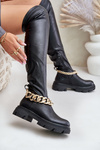 Knee High Boots On Flat Heel With Chain Pemeriana