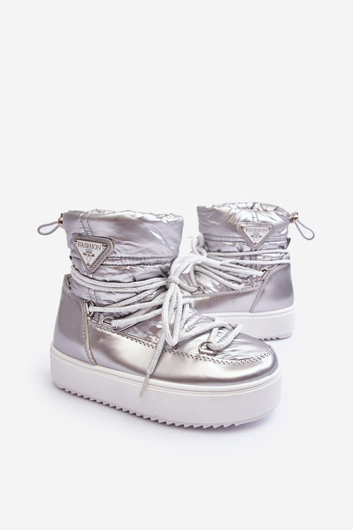 Warm Lace Up Snow Boots Silver Colina