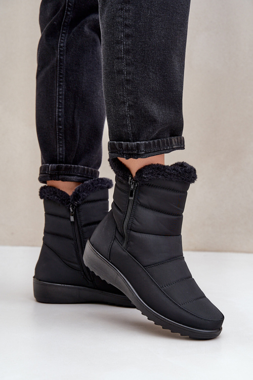 Women's Snow Boots With Zipper And Fur Black Fiorittia