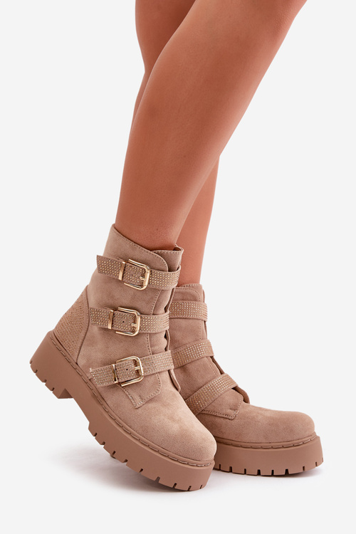 Warm Women's Boots With Buckles Beige Tiaeliana