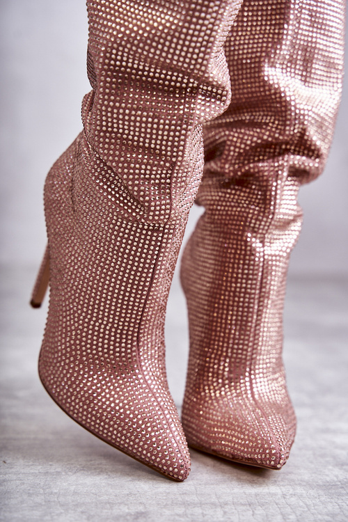 Fashionable Boots On High Heel With Cubic Zirconia Pink Lovisa