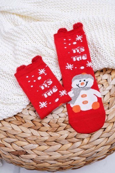Women's Christmas Socks Red With Ears and Snowman