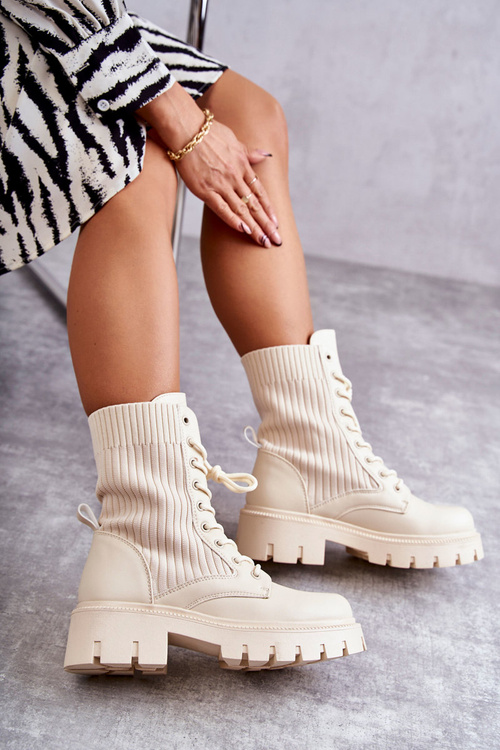 Women's Workers Boots With Socks Beige Abigail