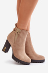 Warm Women's Ankle Boots with High Block Heel Beige Terisanna