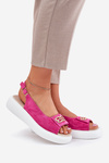 Women's Suede Sandals With Gold Detail S.Barski GR51-604 Fuchsia