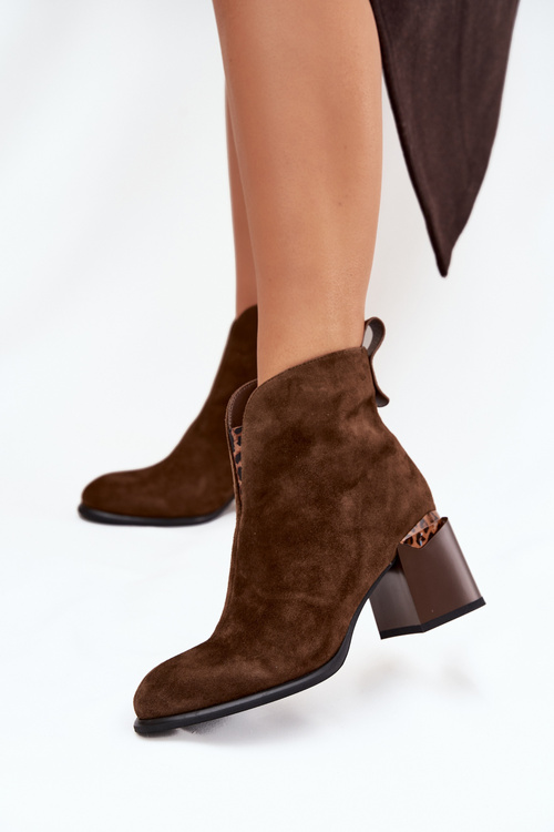 Leather Suede Women's Boots on Heel Vinceza 66811 Brown