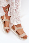Ladies Sandals With Braiding On Decorated Platform Beige Velara
