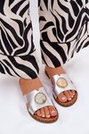 Flat Women's Slippers With Decorative Detail Silver Oferry