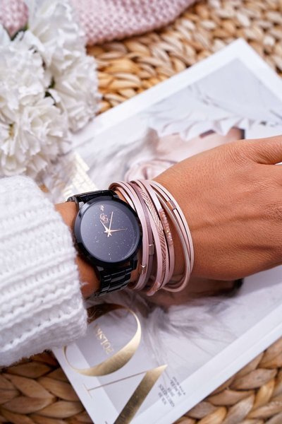 Damska Bransoleta Rzemień Szeroka Różowa Kryształki Michiko