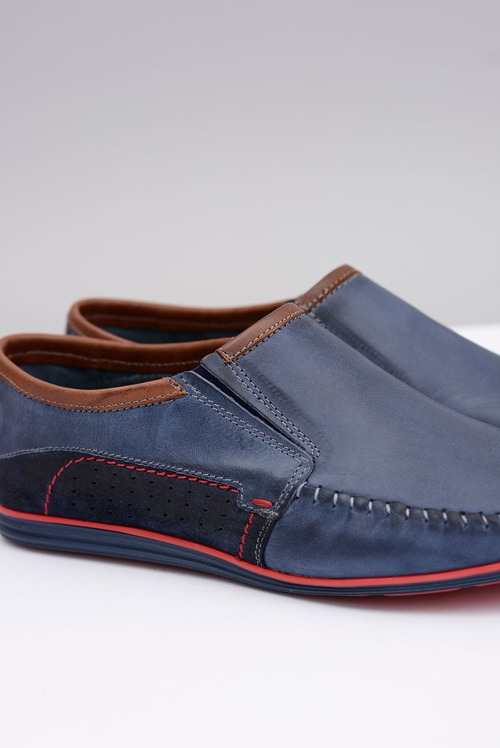 Slip-on Polish Men's Leather Moccasins Teodoro Navy Blue