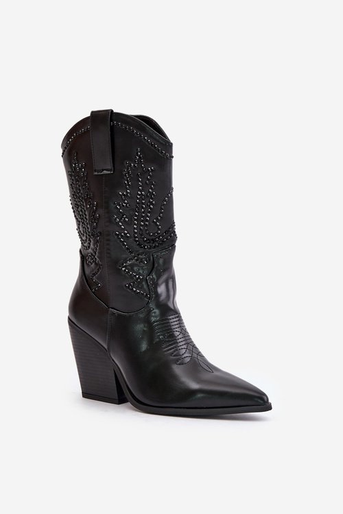 Insulated Cowboy Boots On Heel With Decoration Black Arlitta