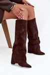 Insulated Women's Boots with Turned Cuff on Heel Eco Suede Chocolate Elivira