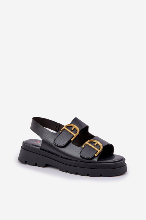 Eco Leather Sandals With Buckles Black Vulinea