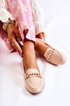 Women's Leather Loafers With Decorative Pearls Beige Sergia