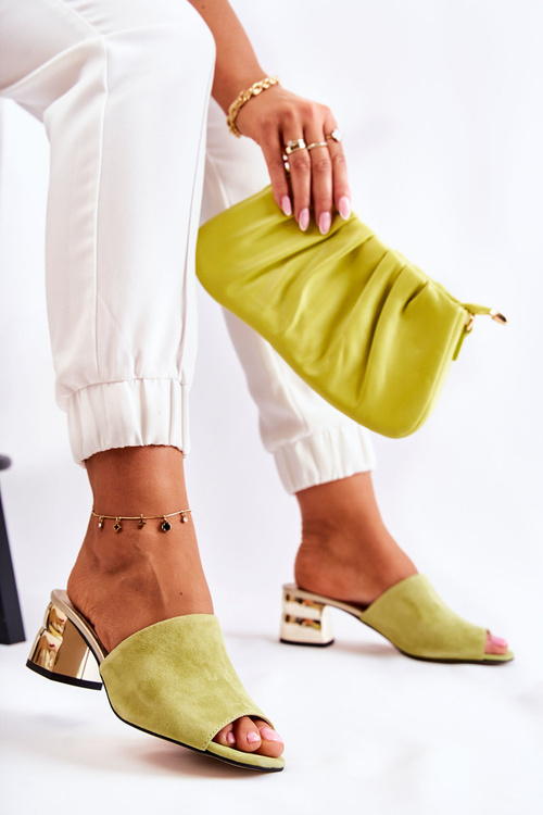 Women's Suede Slippers On Heel Green Perry
