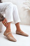 Eco Leather Ballerinas With Strap Beige Alcionora