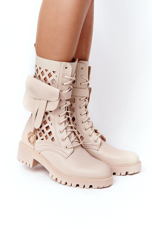 Openwork Boots With A Purse Beige Rock Star