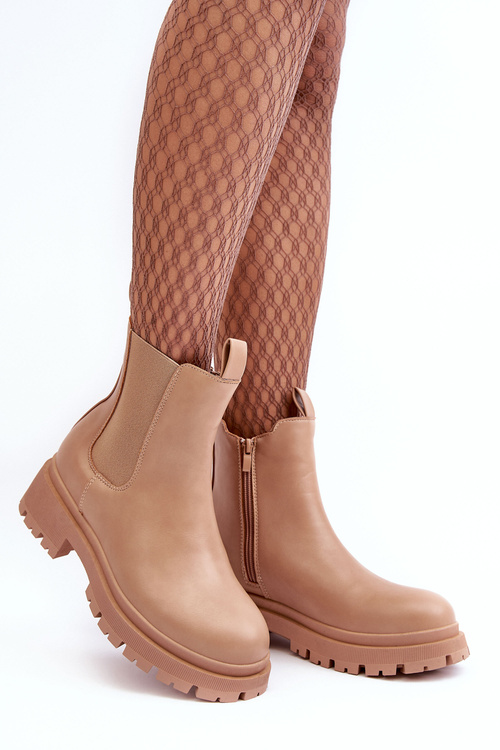 Leather Ankle Boots with Zip Dark Beige Pitrese
