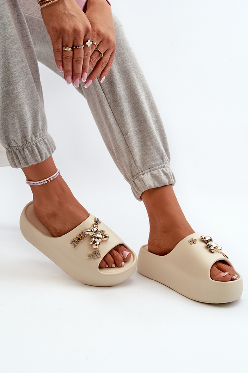 Women's Lightweight Foam Flip-Flops with Decorations Beige Orchia