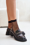 Mokasyny Loafersy Damskie Lakierowane Ozdoba Czarne D&A LZ42-030