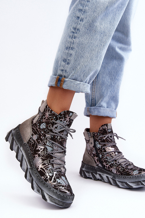 Leather Women's Quilted Ankle Boots Maciejka 06146-03 Grey