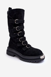 Leather High Boots with Straps Black Elnatea 