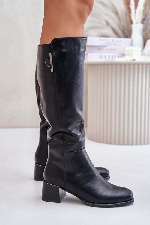 Heeled Knee High Boots Made Of Eco Leather Black Izanae