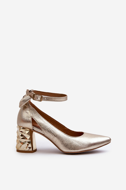 Czółenka Damskie Skórzane Kokardka Złote Maciejka 05059-25