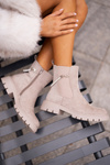 Warm Ankle Boots With Zipper And Decorative Strap Beige Labenne