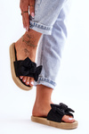 Women's Suede Slippers With Bow Black Fency