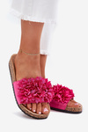 Ladies Slippers On Cork Sole With Flowers Fuchsia Ferenza