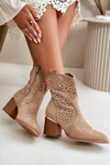 Openwork ankle boots with block heel made of eco suede zip closure dark beige Sevana
