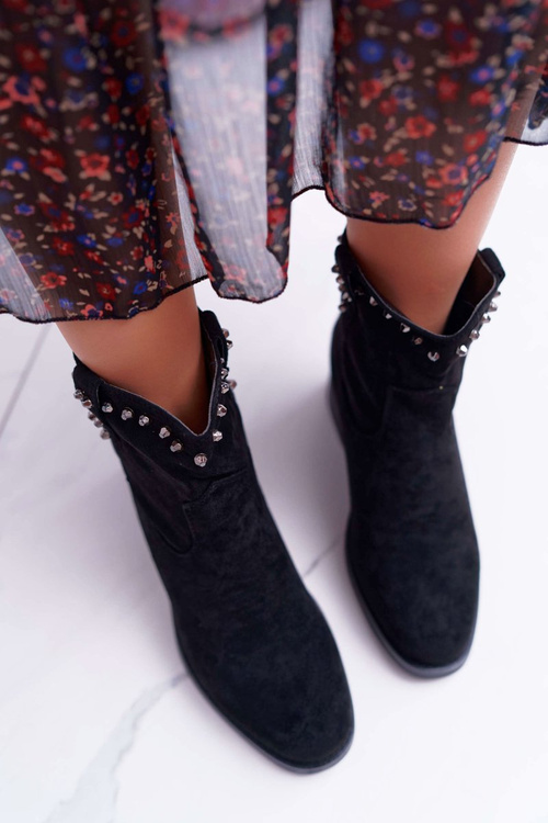 Women's High Heel Flat Heel Booties Heated Ankle Booties Black Deminis