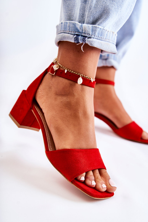 Suede Women's Sandals On Heel Red Luciana