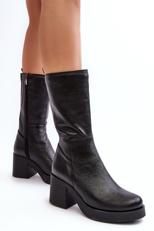 Women's Leather Boots on Massive Heel Black Lemar Odennia