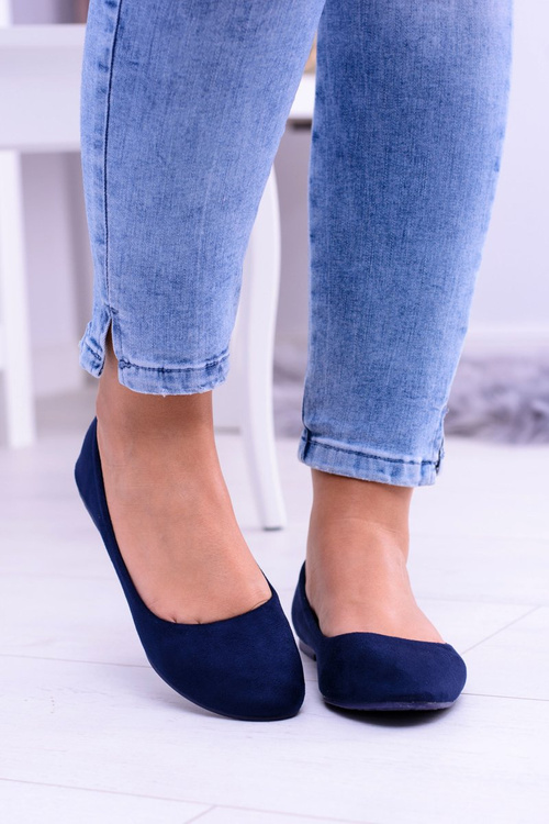 Granatowe Damskie Balerinki Zamsz Bueno
