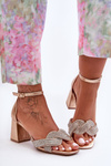 Low Heel Sandals with Rhinestones Rose Gold Monra