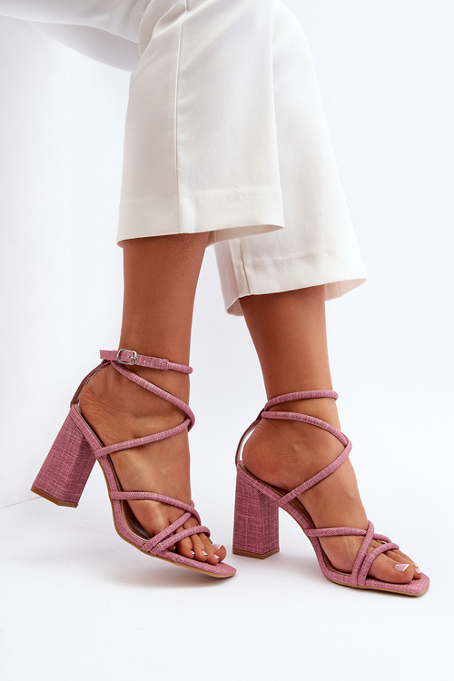 Pink Strappy Sandals with Block Heel Herfiana