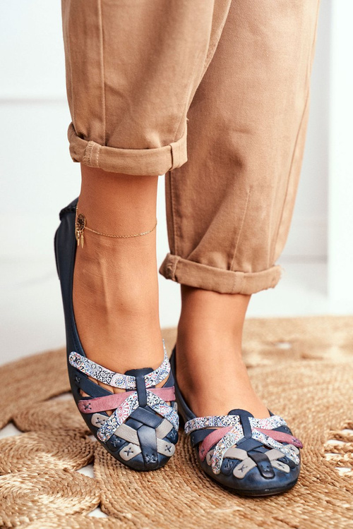 Women's Leather Ballerinas Maciejka Navy Blue 01358-27