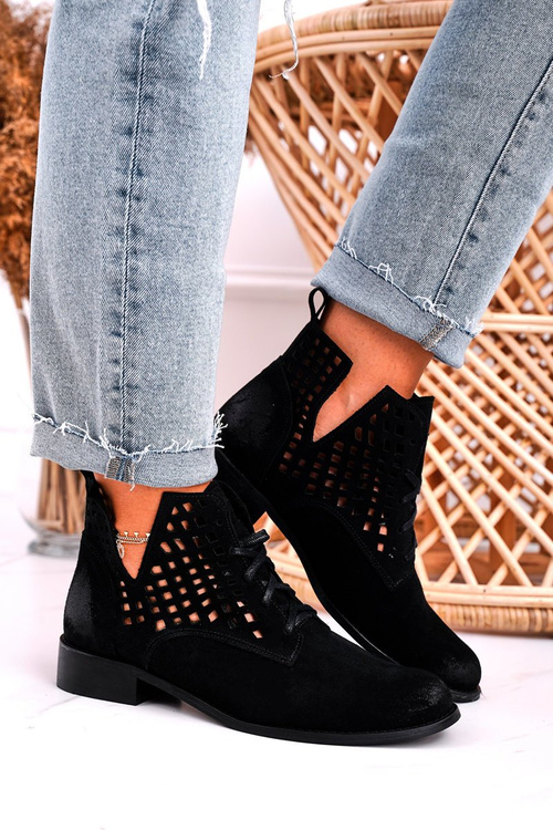 Women's Openwork Boots Suede Black Susannah