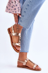 Women's Flat Sandals With A Decorative Belt Gold Berry