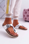 Women's Cork Flip Flops Lacquered Silver Palette