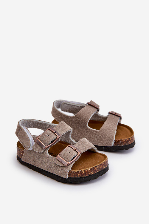 Children's Sandals on Cork Platform with Velcro Closure in Grey Rorria