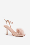 Women's Heeled Sandals With Feathers Beige Xaliope
